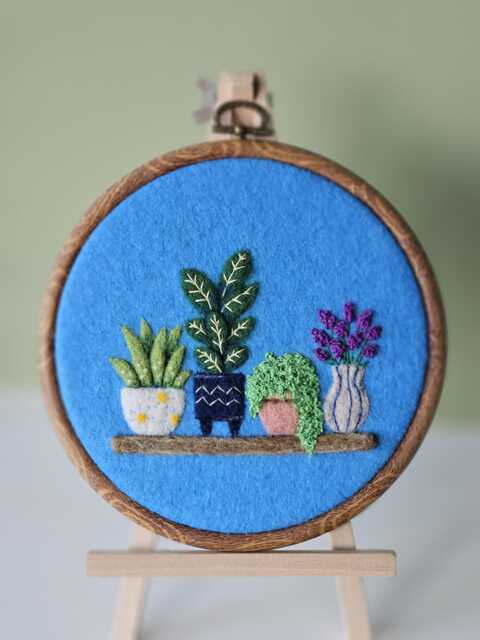 Ooak Needle Felted Pot Plant Felt Painting Framed in A 6 Inch Embroidery Hoop - image 1
