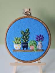 Ooak Needle Felted Pot Plant Felt Painting Framed in A 6 Inch Embroidery Hoop - thumbnail 1