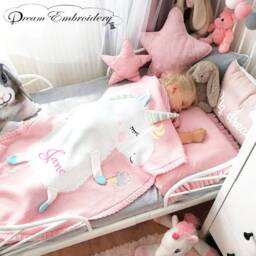 Personalized Baby Blanket Cotton Knit Pink Bunny Custom Monogram /Name Embroidered Gift Shower Infant Warm Blanket Cozy - thumbnail 3