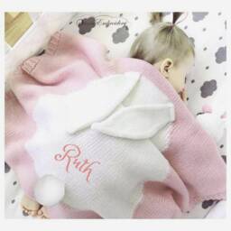 Personalized Baby Blanket Cotton Knit Pink Bunny Custom Monogram /Name Embroidered Gift Shower Infant Warm Blanket Cozy