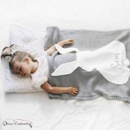 Personalized Baby Blanket Cotton Knit Pink Bunny Custom Monogram /Name Embroidered Gift Shower Infant Warm Blanket Cozy - thumbnail 2