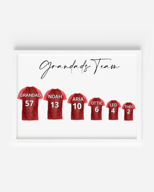 Personalised Football Shirt Print, Grandads Team Print, Father's Day Gift, Grandad Birthday Print - image 1