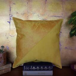 Yellow Vegan Leather Fabric Pillow&insert-Diagonal Triangle Design-Leather & Suede/Modern Scandinavian Home Decor-1Pcs - thumbnail 3