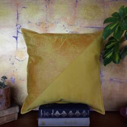 Yellow Vegan Leather Fabric Pillow&insert-Diagonal Triangle Design-Leather & Suede/Modern Scandinavian Home Decor-1Pcs - thumbnail 2