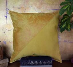 Yellow Vegan Leather Fabric Pillow&insert-Diagonal Triangle Design-Leather & Suede/Modern Scandinavian Home Decor-1Pcs - thumbnail 1