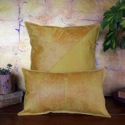 Yellow Vegan Leather Fabric Pillow&insert-Diagonal Triangle Design-Leather & Suede/Modern Scandinavian Home Decor-1Pcs - thumbnail 4