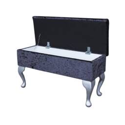 Medium Size Dressing Table Stool in A Shimmer Ebony Crushed Velvet Fabric - thumbnail 2