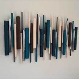 Teal & Beige Wall Art - Modern Abstract Wood Sculpture - thumbnail 2