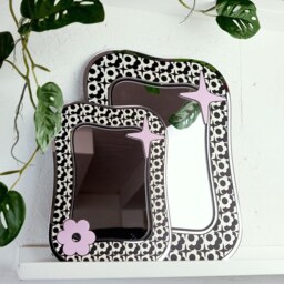 Groovy Pattern Square Blob Mirror - Black & Cream - thumbnail 3