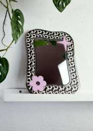 Groovy Pattern Square Blob Mirror - Black & Cream - thumbnail 1