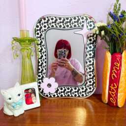 Groovy Pattern Square Blob Mirror - Black & Cream - thumbnail 4