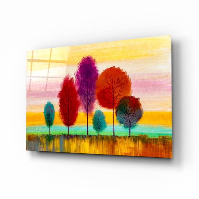 Colorful Tree Landscape Glass Wall Art - Modern Abstract Nature Print For Living Room & Office Decor - image 1