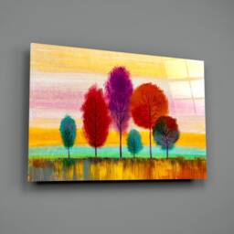 Colorful Tree Landscape Glass Wall Art - Modern Abstract Nature Print For Living Room & Office Decor - thumbnail 2
