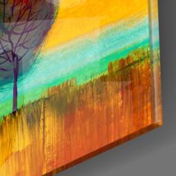 Colorful Tree Landscape Glass Wall Art - Modern Abstract Nature Print For Living Room & Office Decor - thumbnail 3