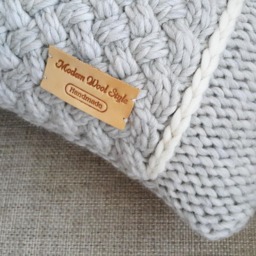 Gray Merino Wool Knit Pillow Square Roving Yarn Cushion - thumbnail 4
