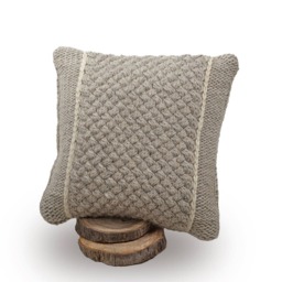 Gray Merino Wool Knit Pillow Square Roving Yarn Cushion - thumbnail 3