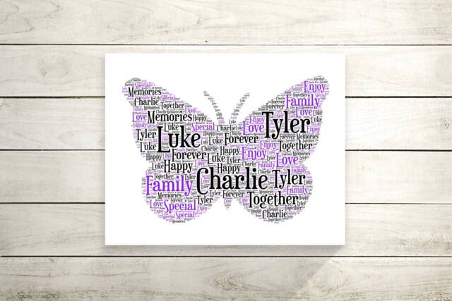 Personalised Butterfly Word Art Print Gift Wall Mum Teacher Mothers Day - image 1
