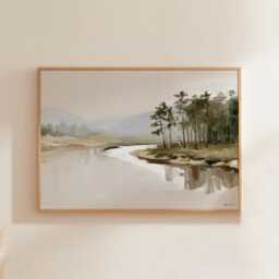 Misty River Poster, Pine Valley Print, Nature Wall Art, Paper - thumbnail 1