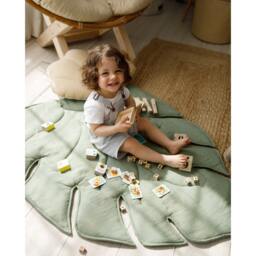 Linen Leaf Play Mat Organic Padded Baby Crawling Rug - thumbnail 3