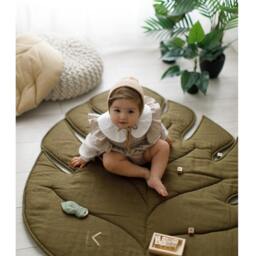 Linen Leaf Play Mat Organic Padded Baby Crawling Rug - thumbnail 2