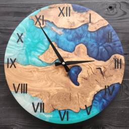 Custom Resin & Olive Wood Wall Clock Live Edge Rustic Decor - thumbnail 3