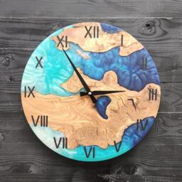 Custom Resin & Olive Wood Wall Clock Live Edge Rustic Decor - thumbnail 1