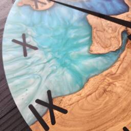 Custom Resin & Olive Wood Wall Clock Live Edge Rustic Decor - thumbnail 2