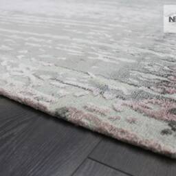 Tibetan Silk Wool Abstract Rug Handknotted White Grey Nepal - Luxury Made To Order Carpet - thumbnail 3