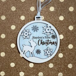 Baby's First Christmas 2026 Wooden Ornament Baby Reindeer Pink, Blue Or Neutral, Personalized Engraved Stats Ornament, Shower Gift - thumbnail 3