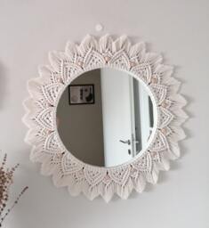 Macrame Wall Hanging Mirror , Bead Boho Chic Art Bohemian Headboard Living Room Decor Round Mirror, Fast Shipping