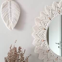 Macrame Wall Hanging Mirror , Bead Boho Chic Art Bohemian Headboard Living Room Decor Round Mirror, Fast Shipping - thumbnail 3