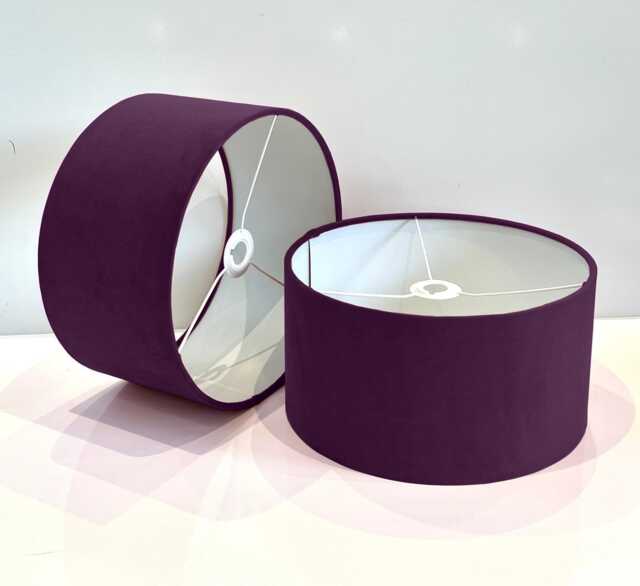 New Handmade Plum Purple Velvet Drum Lamp Shade Suitable For Tables & Ceilings With White Lining All Shapes Available Sizes On Demand - image 1