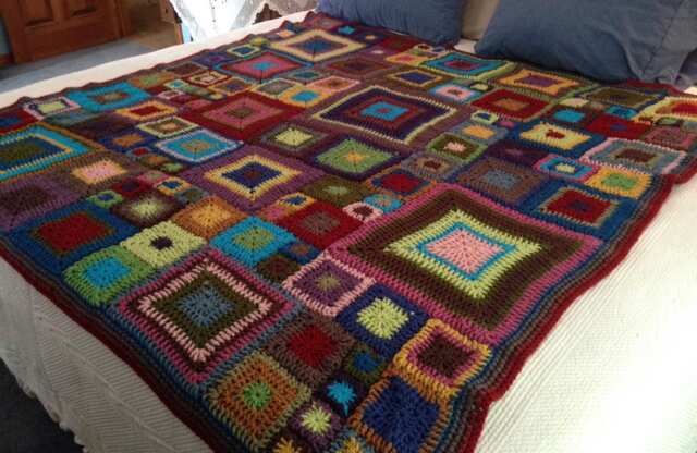 Hand Crocheted Granny Square Blanket Multi Colored Queen Size Bedspread Babette Blanket - image 1