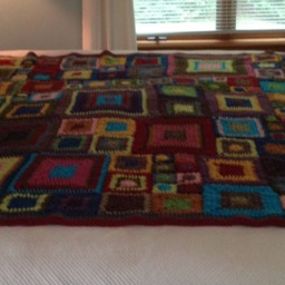 Hand Crocheted Granny Square Blanket Multi Colored Queen Size Bedspread Babette Blanket - thumbnail 3