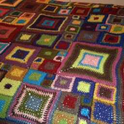 Hand Crocheted Granny Square Blanket Multi Colored Queen Size Bedspread Babette Blanket - thumbnail 4
