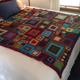 Hand Crocheted Granny Square Blanket Multi Colored Queen Size Bedspread Babette Blanket - thumbnail 2
