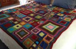 Hand Crocheted Granny Square Blanket Multi Colored Queen Size Bedspread Babette Blanket - thumbnail 1