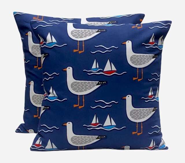 "Seagull Seaside Cushion Coversfryetts Gull Navy Coastal Decor - Set Of 2 16""-24" - image 1