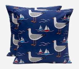 "Seagull Seaside Cushion Coversfryetts Gull Navy Coastal Decor - Set Of 2 16""-24" - thumbnail 1