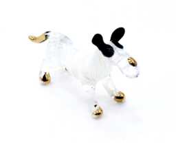 Hand Blown Glass Miniature Dog Animal Bull Terrier Little Black White Figurine Statue Tiny Decoration Collectible Small Craft Figure Deco