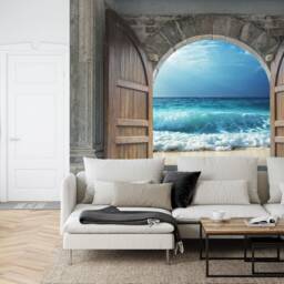 Ocean View Castle Door Wallpaper Mural, Peel & Stick Art Print - thumbnail 2