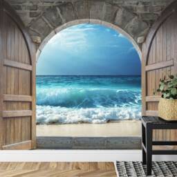 Ocean View Castle Door Wallpaper Mural, Peel & Stick Art Print - thumbnail 3