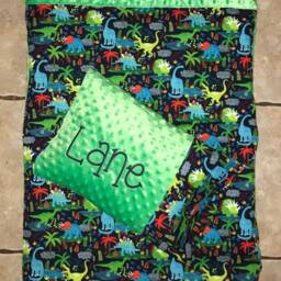 Custom Embroidered Dinosaur Nap Mat Cover, Blanket, Pillow & Case - thumbnail 3