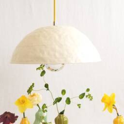 Dome Pendant Light. Handmade Ceramic. White With Plug-In Cord Or Hardwire Ready - thumbnail 3