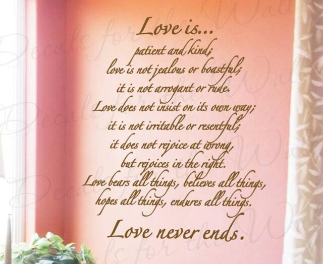 Love Patient & Kind Not Jealous Never Ends Bedroom Family Large Wall Decal Quote Vinyl Sticker Art Lettering Decor Decoration L46 - image 1