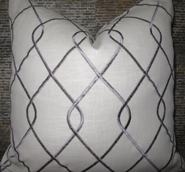 3Bm Designer Pillow Cover - 10 X 20 Riley Embroidered Scroll Gray - image 1