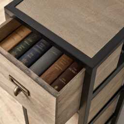 Chest 5 Drawers Tall Storage Unit Rustic Brown Metal Legs Home - thumbnail 3