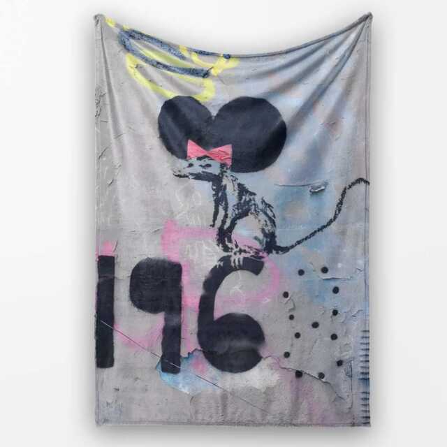 Black Rat With Pink Bow Urban Graffiti Stencil, Lightweight Warm Gift, Comfortable Everyday Use - Super Soft Fleece Blanket Bed Sofa Throw - image 1