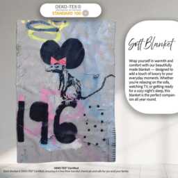 Black Rat With Pink Bow Urban Graffiti Stencil, Lightweight Warm Gift, Comfortable Everyday Use - Super Soft Fleece Blanket Bed Sofa Throw - thumbnail 3