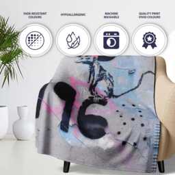 Black Rat With Pink Bow Urban Graffiti Stencil, Lightweight Warm Gift, Comfortable Everyday Use - Super Soft Fleece Blanket Bed Sofa Throw - thumbnail 2